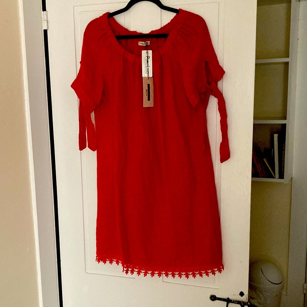 Lungi l’arno linen and flax dress. Red, size Med.